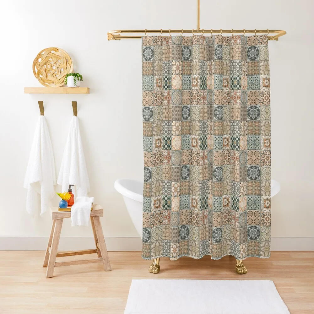 

Oriental Traditional Farmhouse Moroccan Tiles Zellige Pattern Style Shower Curtain Set For Bathroom Bathroom Shower Set Curtain