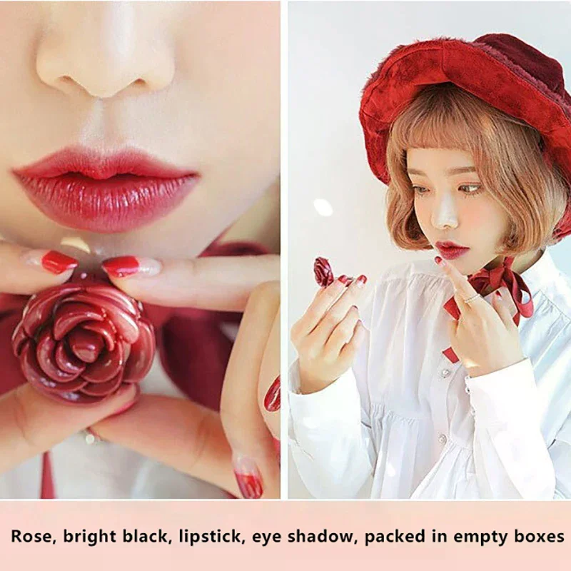 Empty Eyeshadow Case With Keychain Rose Flower Shape Lipstick Box Cosmetic Packing Container Refillable Makeup Lip Mask Case view 2