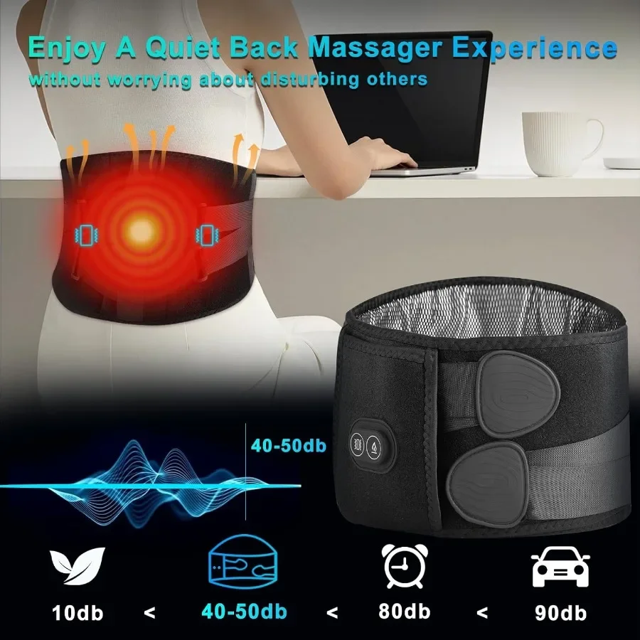 وسادة تدفئة محمولة لتخفيف آلام الظهر: مدلك أسفل الظهر مع 3 إعدادات للحرارة و3 أوضاع اهتزاز ومضرب قابل لإعادة الشحن بقوة 10000 مللي أمبير في الساعة