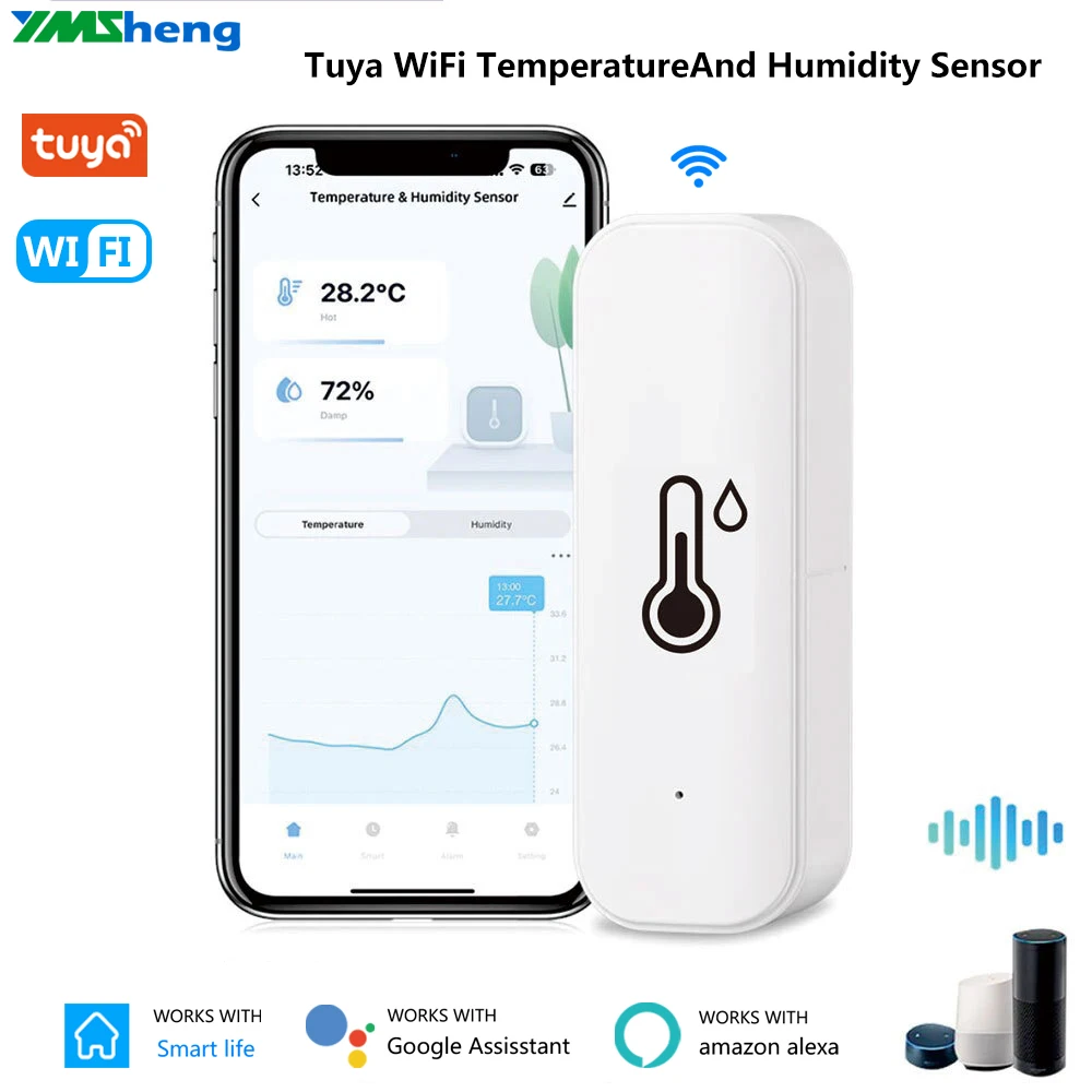 

Tuya WIFI Smart Temperature and Humidity Sensor Home Indoor Detection Notification Smartphone APP Used with Alexa Google Home