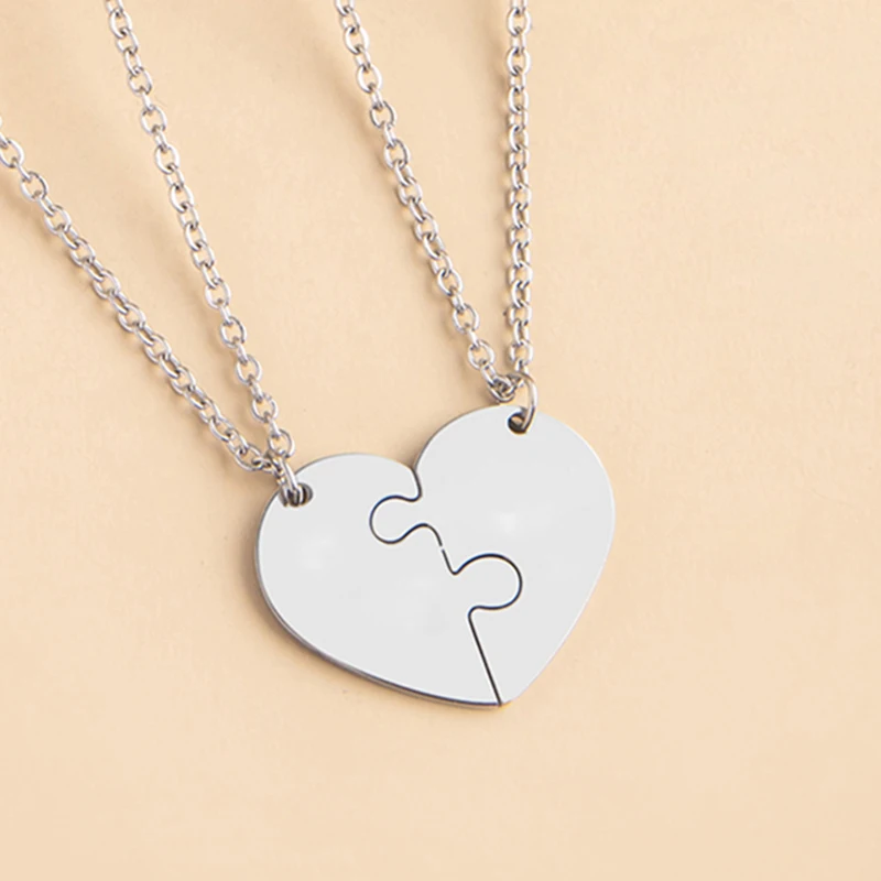 2 Pcs/Set Brother Sister Matching Necklace Stainless Steel Heart Puzzle Pendant Necklaces Family Jewelry Gifts