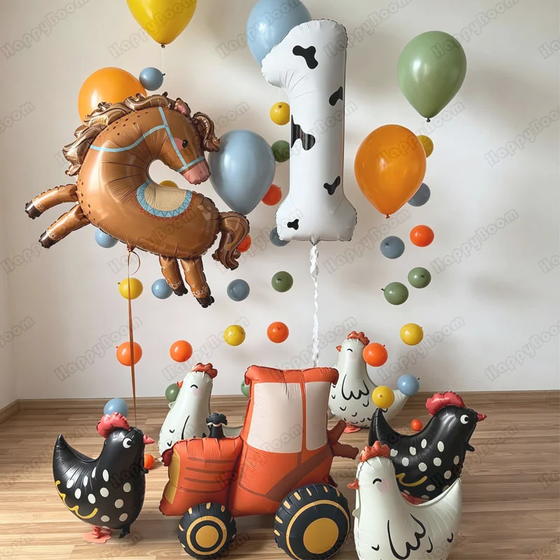 29pcs Farm Animal Theme Balloon Set 3D Standing Noble Horse Balloon Tractor Foil Balloon Happy Birthday Party Decoration Items