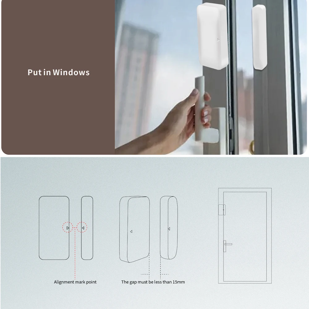 Sensor de puerta Zigbee2MQTT, Sensor de ventana de casa inteligente funciona con asistente de hogar, Sensor de alarma de ventana de puerta eWelink