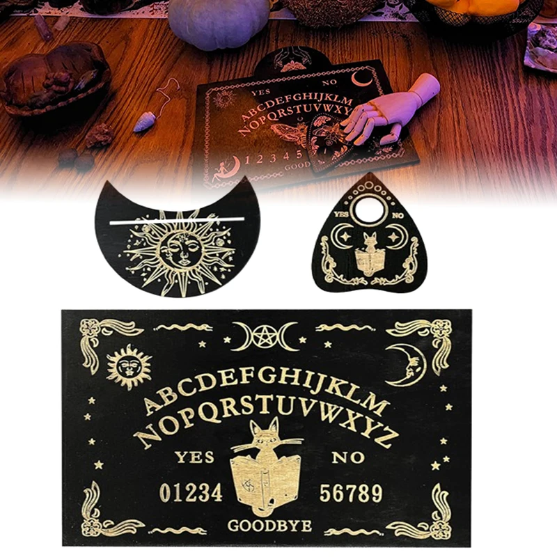 New 12inch Wooden Divination Pendulum Board Engraved Magic Board Ouija Board Metaphysical Message Witch's Pendulum Board Kit