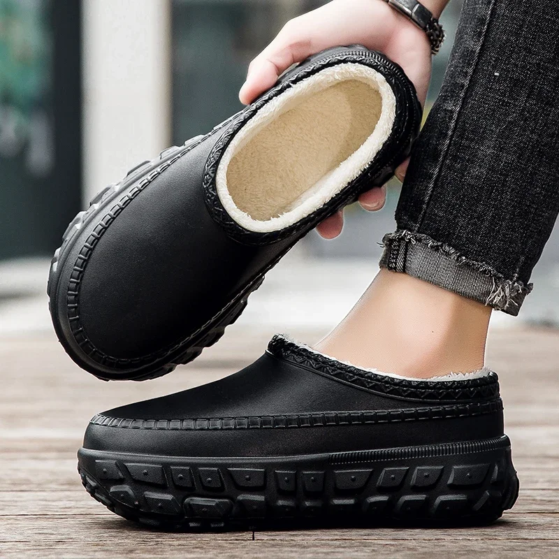 Women Men Slippers EVA Waterproof Winter Warm Comfort Fuzzy Plush Lining Slip on Home House Platform Clogs Shoes Indoor Outdoor