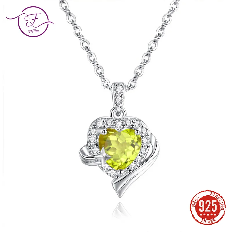 

925 Sterling Silver Necklace for Women Heart-Shaped Natural Crystal Pendant Niche Design Collarbone Chain Valentine Gift FCGJHW