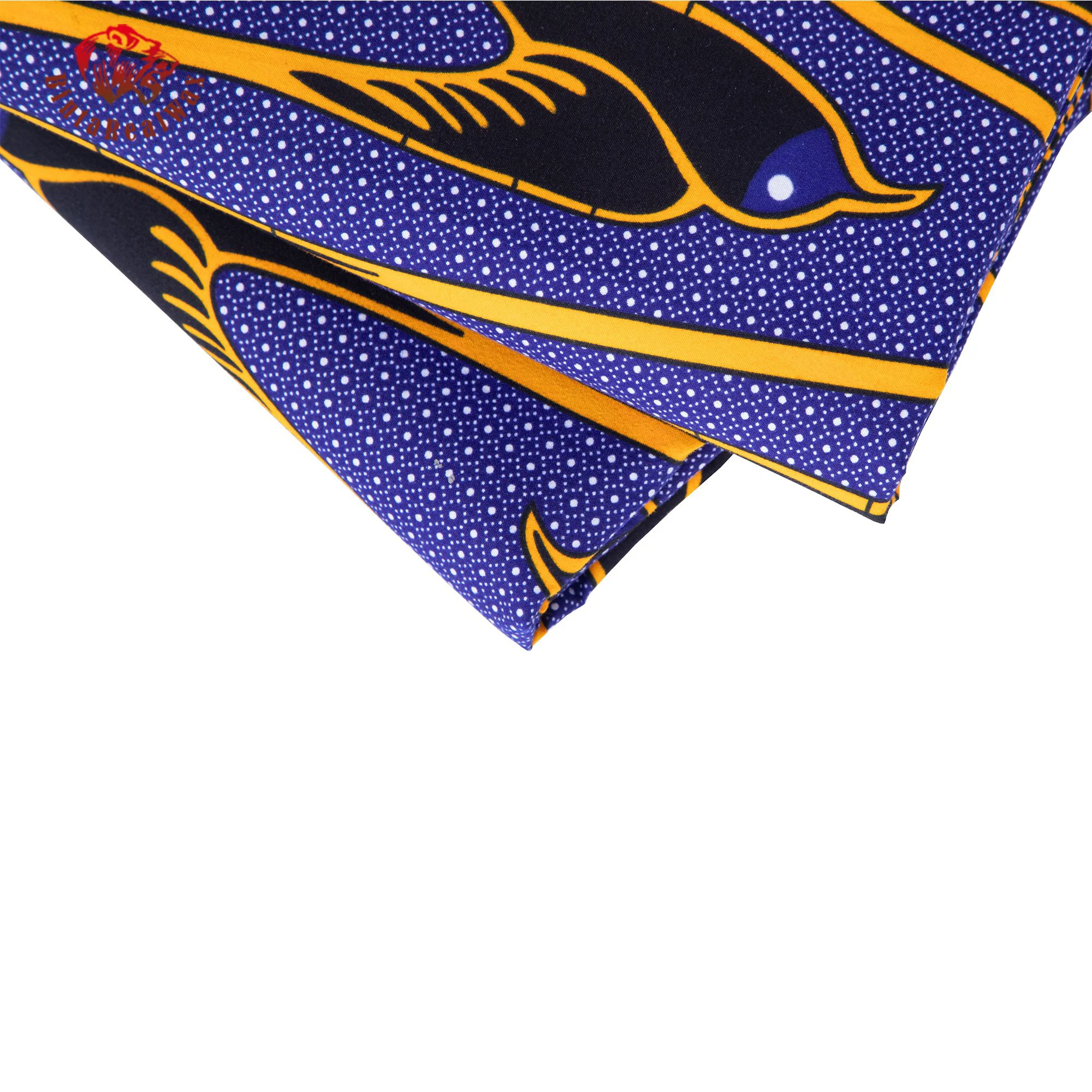 African Wax Print Fabric, Blue Background with Yellow & Black Bird Pattern, 100% Polyester Ankara Fabric for Dress, Skirt FP6705 view 6