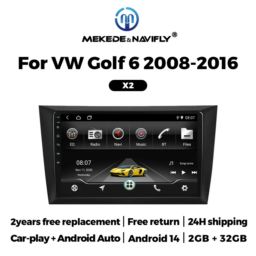 NaviFly 2 Din Wireless Carplay Android Auto Car Radio For Volkswagen VW Golf 6 MK6 GTI 2008-2016 Multimedia Video Player GPS BT