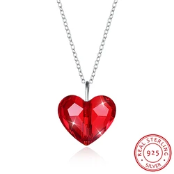 Real S925 Sterling Silver Necklace Red Heart Pendant Choker for Women Lover Romantic Valentine's Day Jewelry