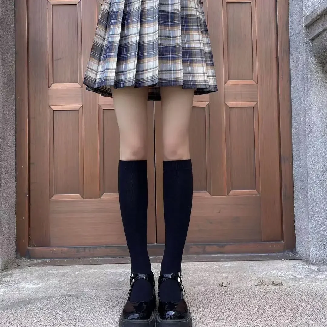 JK Damen Schwarz-Weiße Kniehohe Lolita-Socken, Niedliche Overknee-Socken für Mädchen, Tägliche Dünne Weiche Atmungsaktive Einfarbige Strümpfe – Detail 4