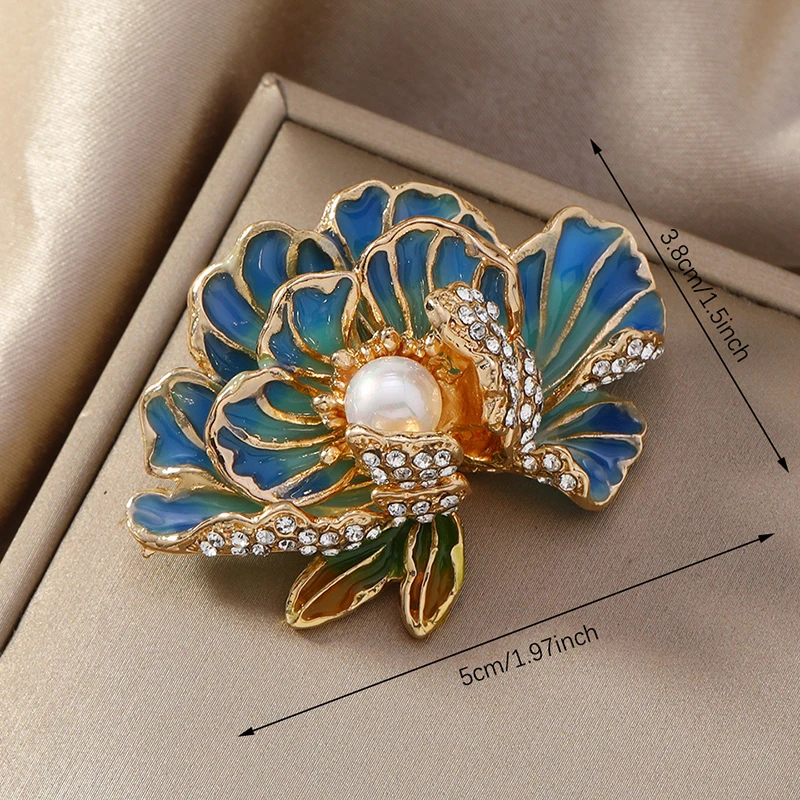 Elegant Peony Studded Rhinestone Brooches For Women Girls Delicate Pink Blue Flower Pearl Brooch Pins Party Jewelry Gifts image 6