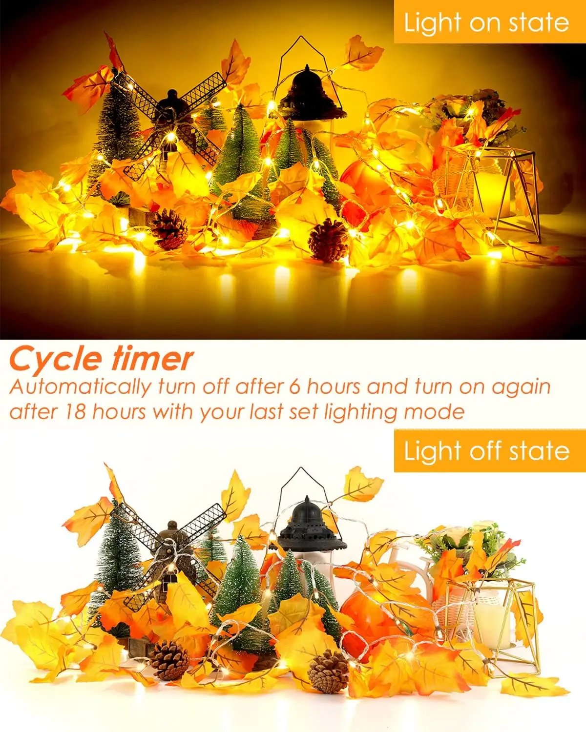 Fall string lights for Home Maple Leaf Garland with Lights 40LED USB Operated, Thanksgiving Halloween Fall Decor Indoor