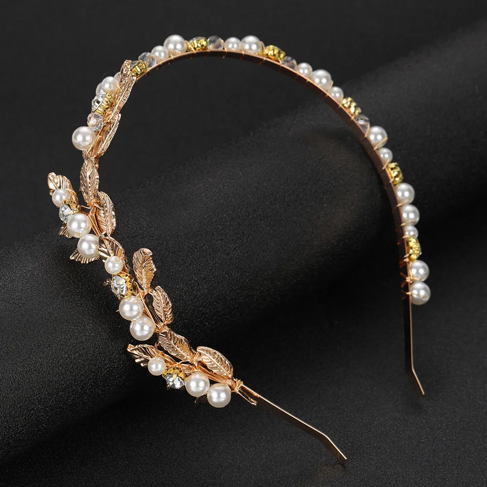 

Golden Leaf Headband Zinc Alloy Pearl Design Hair Jewelry For Women Girls Bridal Wedding Party Decor Headband Accessory