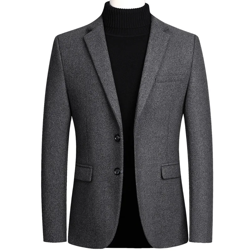 Men\'s Woolen Blazer Jacket Coats Notch Lapel Collar Suit Coat Slim Fit Male Casual Business Wool Men\'s Jacket For Spring Winter