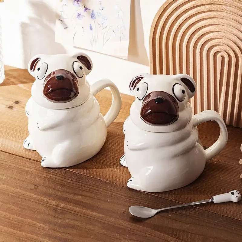 Funny Bags Dog Mug Large Capacity Cute Ceramic Cup Novel Ceramic Tea Mug With Lid Cartoon Practical Birthday Gift Cup Deco Mugs