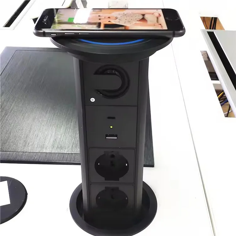Inteligentne gniazdo biurowe z regulacją wysokości, z bezprzewodowym ładowaniem Bluetooth, elektryczne gniazdo z europejskim standardem.