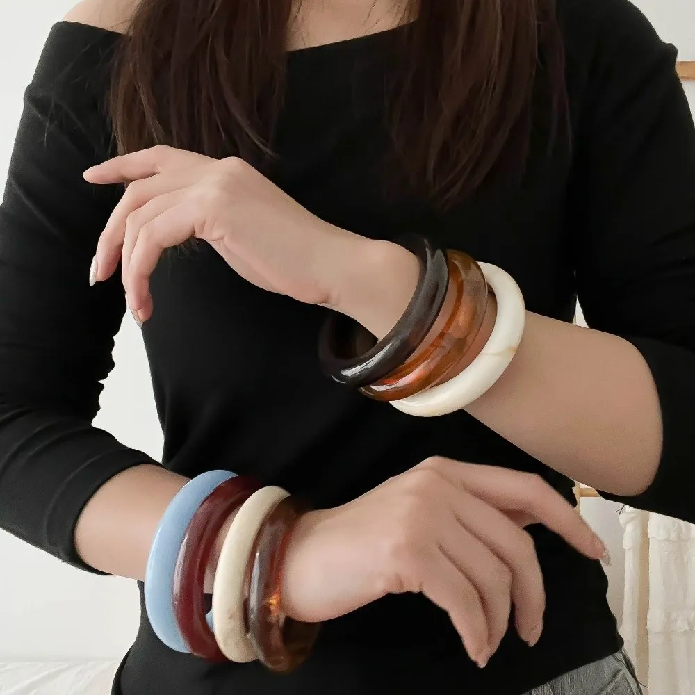 Elegant Thin Resin Bangles Smudged Colorful Wrist Bracelets Smooth Round Exaggerated Lady's Bracelet Women