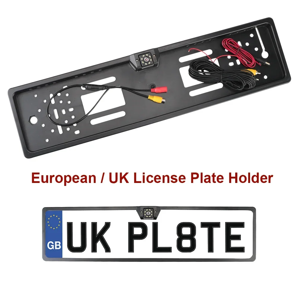 Bileeko 12VEuropeanUK لوحة ترخيص كاميرا الرؤية الخلفية ومجموعة مستشعر وقوف السيارات: 4/8 LED، 2.4G مستقبل الفيديو العكسي، PDC Parltronics
