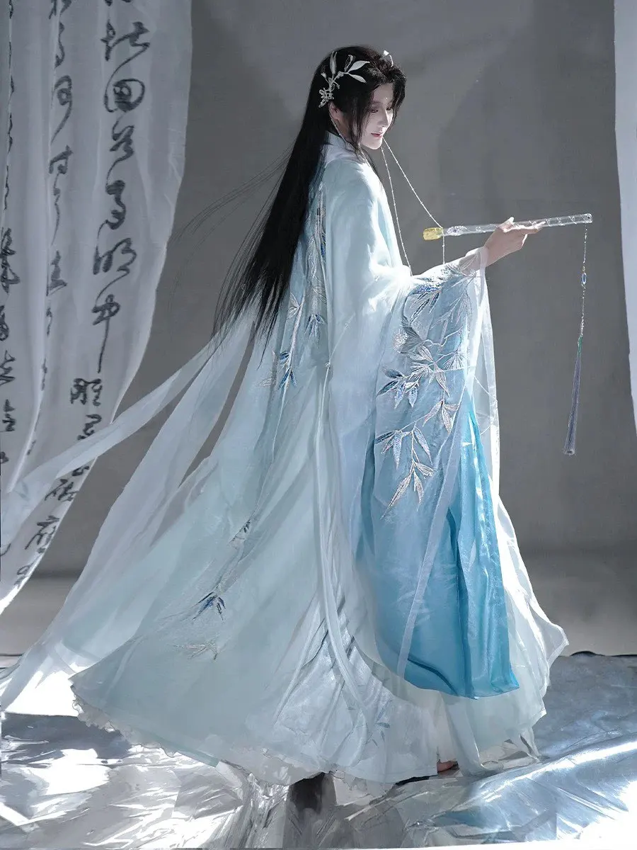 Hanfu chino de alta calidad para hombres y mujeres, trajes Hanfu bordados Vintage, disfraz de Cosplay de Carnaval, Hanfu azul, trajes de 6 uds de talla grande 3XL