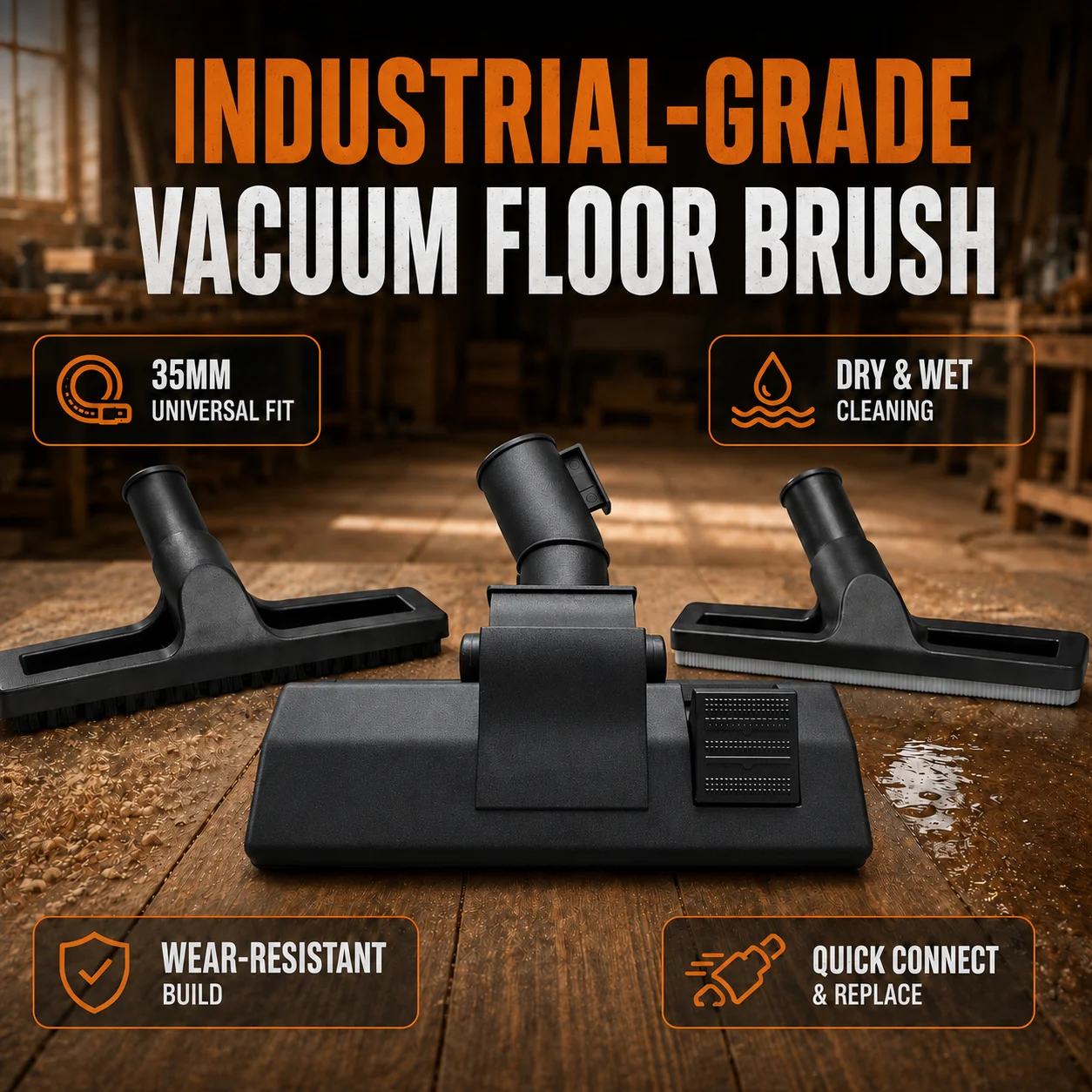 Universal 35mm Vacuum Floor Brush Connector Dual-Mode Dust/Water Durable Plastic Fits Cleaning Floors Rugs Industrial Workshop ﻿