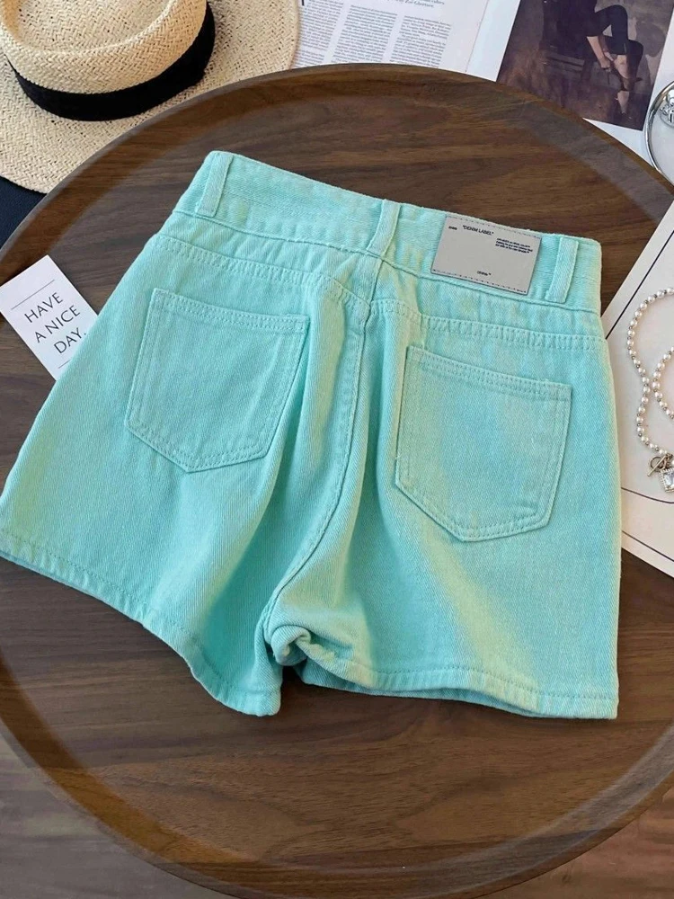 Sommer Mode Frauen Denim Shorts 2025, Neue Koreanische Stil Hohe Taille Breite Bein Shorts Streetwear Lose A-Line Jean Shorts