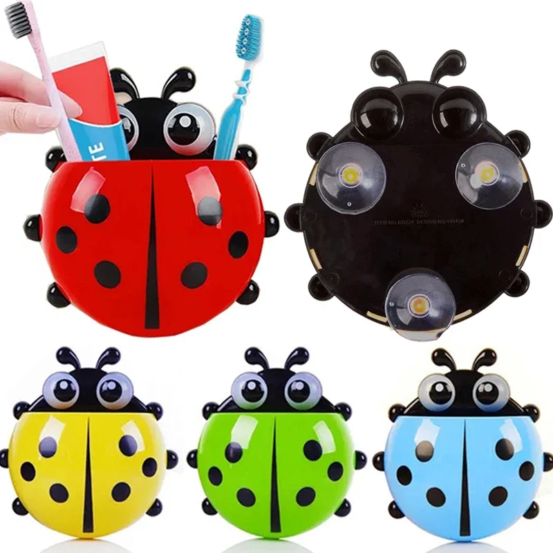 Kids Punch-free Seven Star Ladybug Toothbrush Holders Cartoon Animal Suction Cup Container Holder Creative Toothpaste Holders