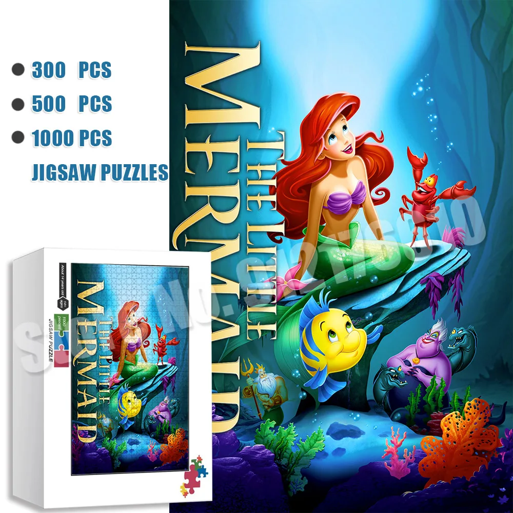 Disney crianças educacional 300/500/1000 peças quebra-cabeça a pequena sereia ariel crianças adultos dos desenhos animados jogo de quebra-cabeça brinquedos presente