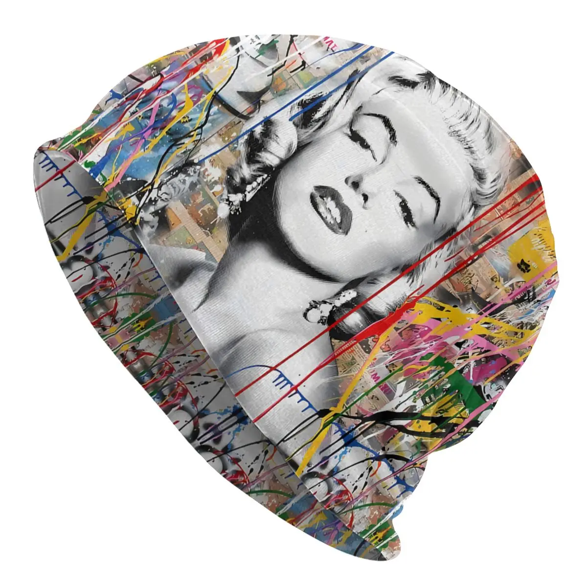 Colorful Pop Art Mashup Banksy MARILYN MONROE Autumn Female Thin Beanies Double Used Casual Bonnet Hats