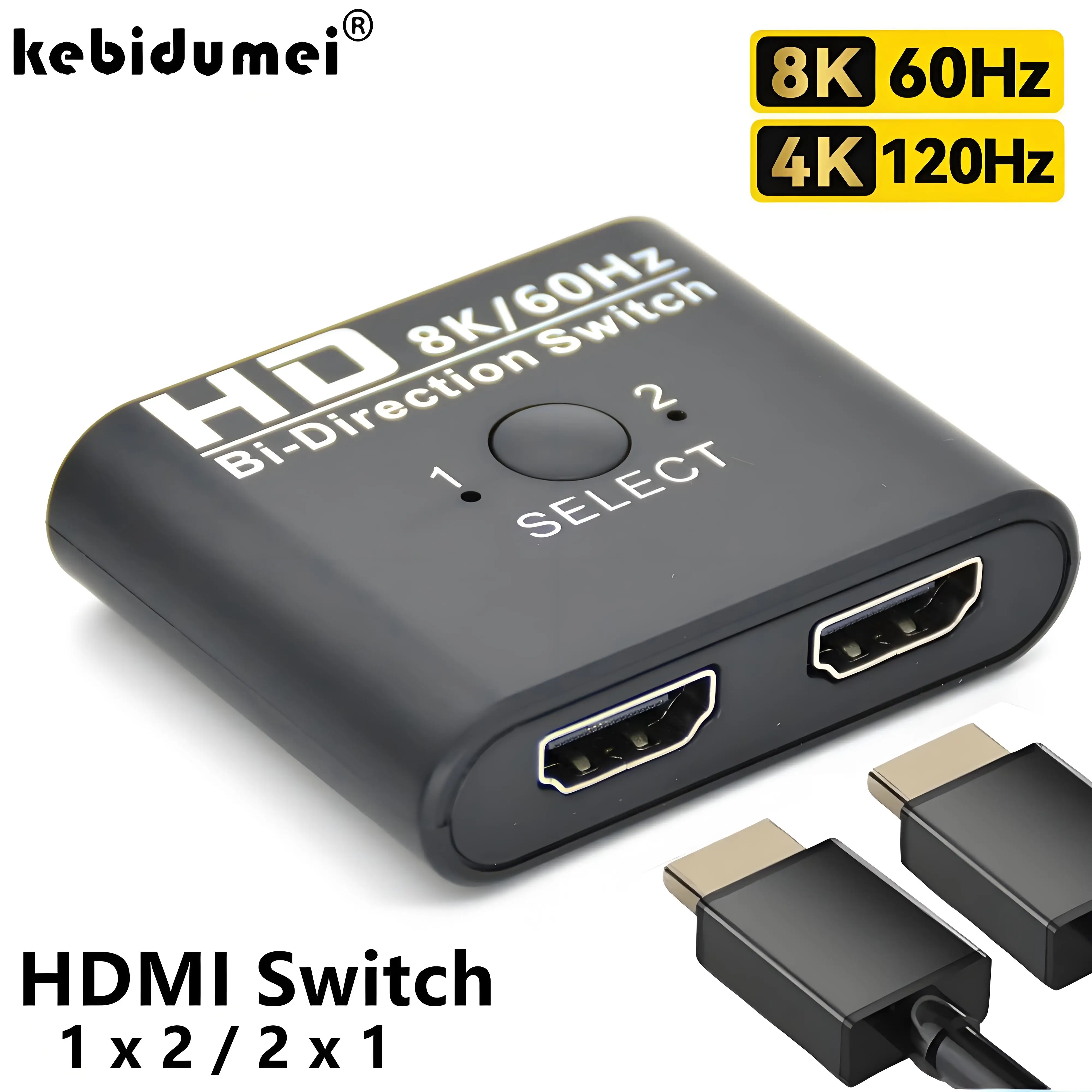 

8K 60Hz HDMI Switch Splitter Bi-Direction 4K 60Hz HDMI Switcher 1x2/2x1 For PC Laptop PS4/3 to Monitor Projector TV Box Adapter