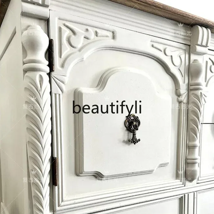 

xz1Vintage American retro cream wind carved porch French storage locker can be customized