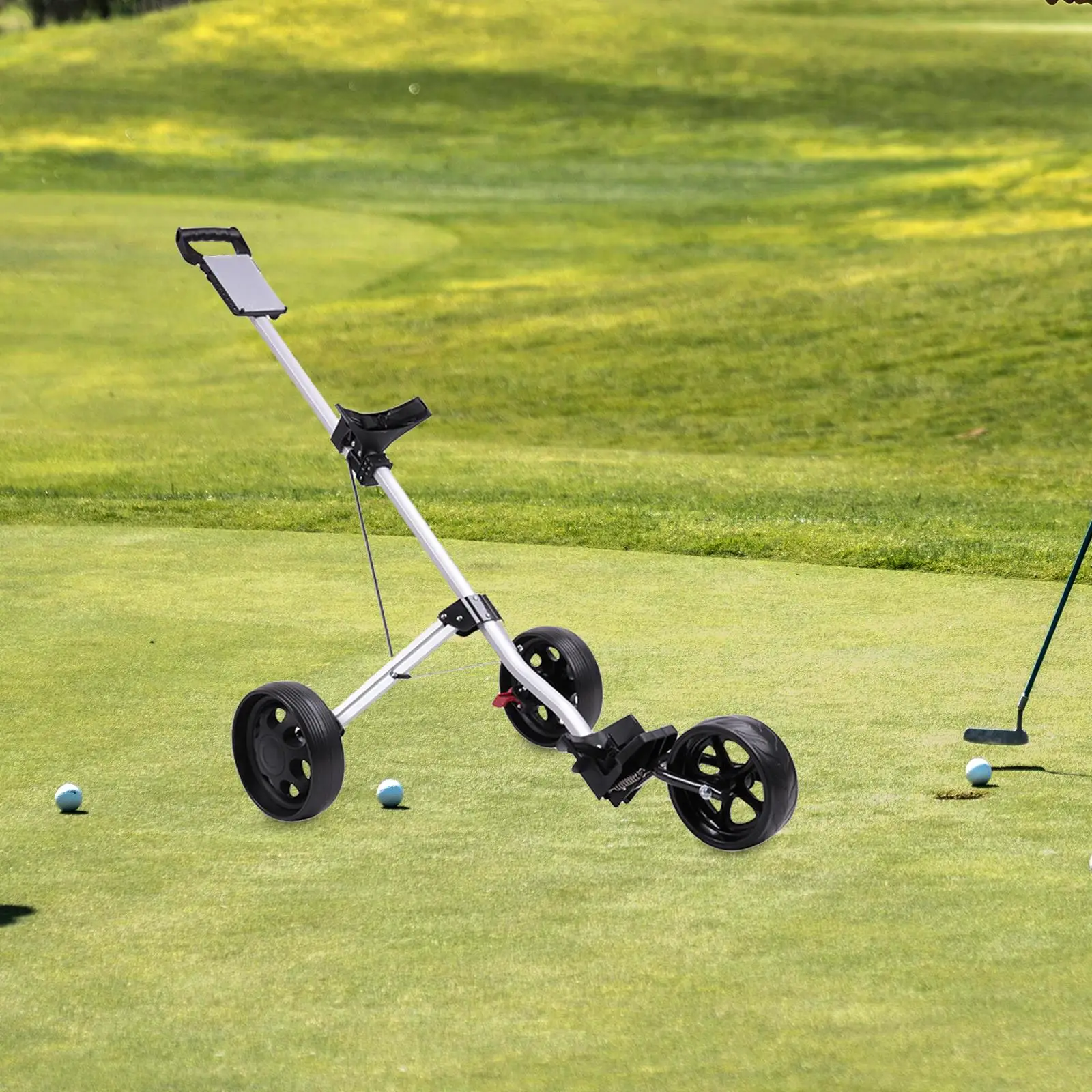 

Foldable Aluminum Alloy Golf Pull Cart Three Wheels Portable Caddy Bag Holder for Golf Round Bag and Accessories