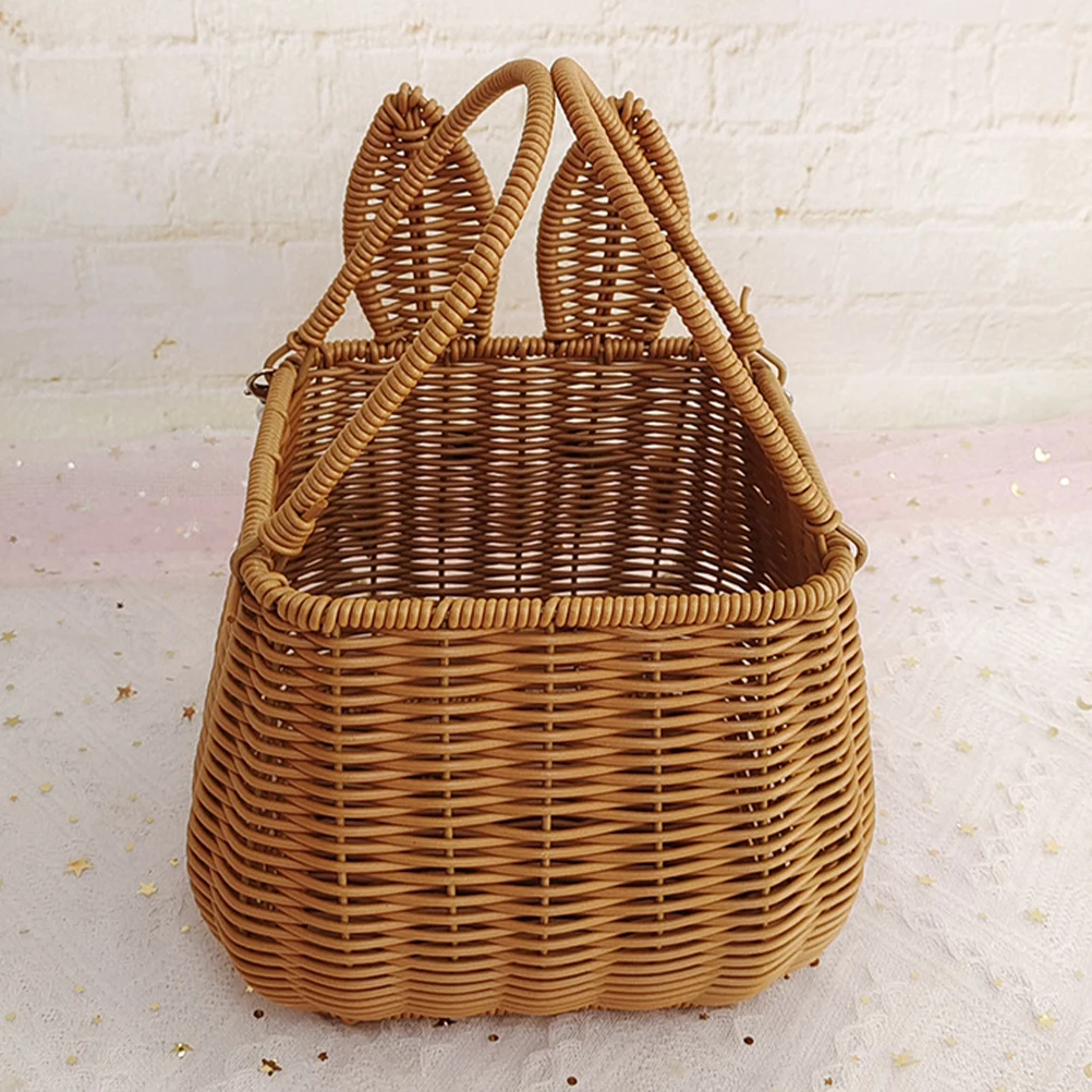 

Portable Picnic Basket Woven Handheld Storage Bunny Flower Baskets Rattan Iron Cute