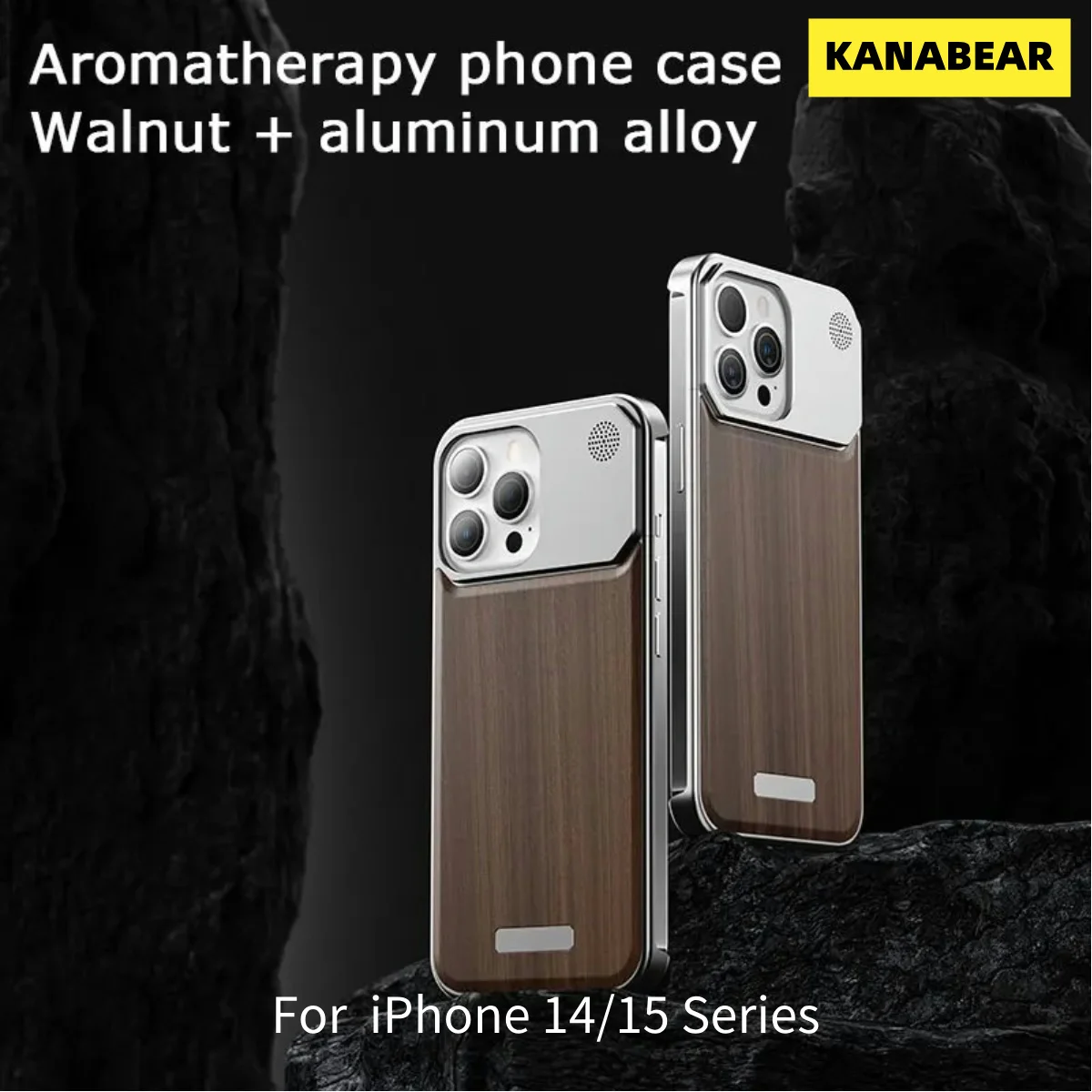 Metal Solid Wood Phone Case For Iphone 14 15 Pro Max Aromatherapy Aluminum Alloy Walnut Ebony Phone Cover For IPHON 14 15 Promax