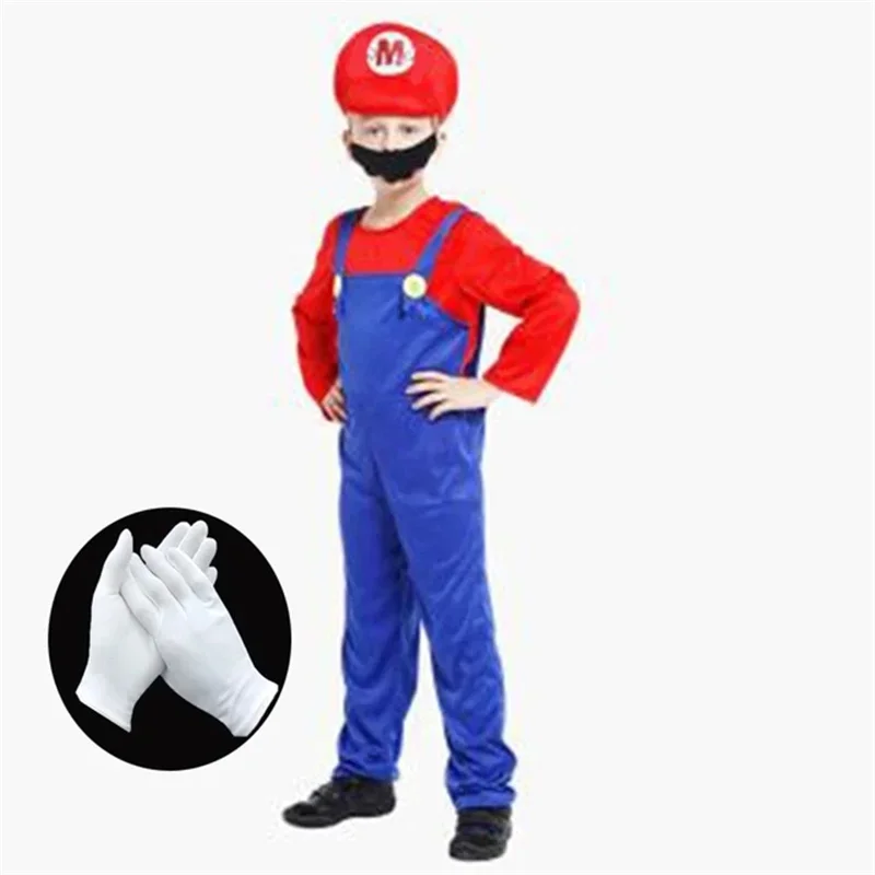 ZA01 ゲームボーイズ配管工ブラザーズコスプレ衣装面白いハロウィーンカーニバル衣装子供大人ファンシージャンプスーツ帽子付き Mustach1Lm@