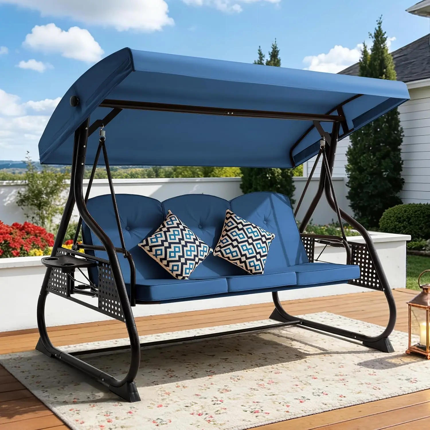 Swing with Adjustable Canopy& Backrest,Outdoor Swing for Adults,3 in 1 Convertible Swing Bed with Cus