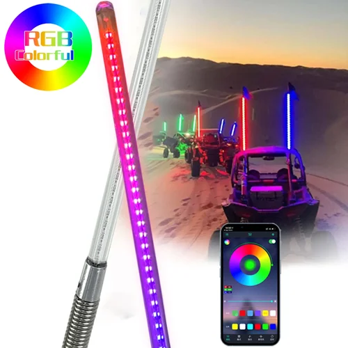 Imagen 1 del producto 1 Uds RGB Led látigo luz Led para coche RGB impermeable plegable aplicación remota Control de música LED lámpara de mástil de bandera para SUV ATV UTV RZR