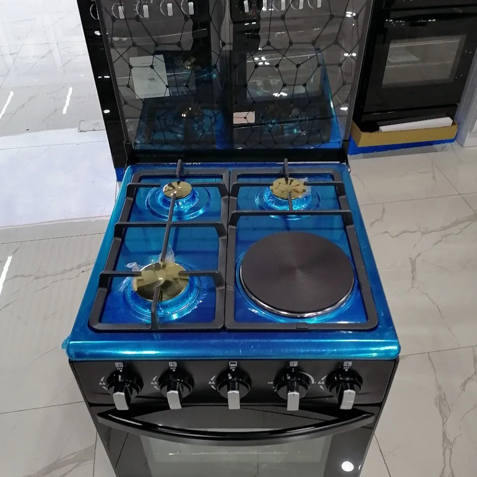 NEW Design Freestanding Stainless Steel Dual Fuel Range 50L Gas Stove Oven with 3 Burners and 1 Electricity Plate