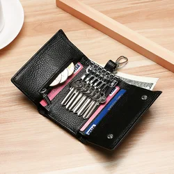 Cartera de cuero genuino Unisex, organizador sólido para llaves, bolso para ama de llaves de coche, tarjetero