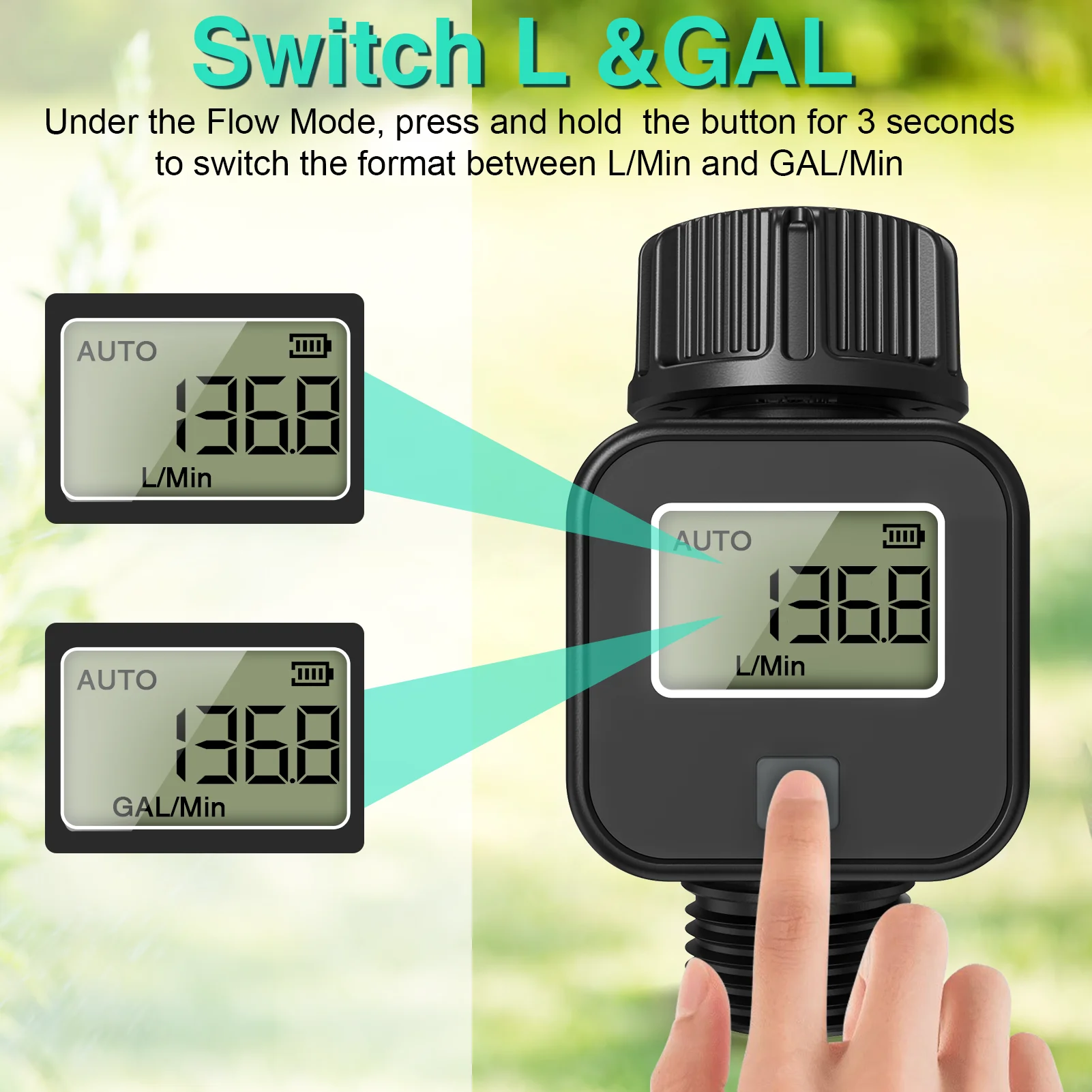 Digital Water Flow Meter High Accuracy IP6X Measure Water Consumption and Flow Rate for Outdoor Garden Watering Irrigation Hose