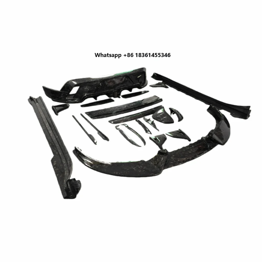 JINYUE M-style Forged Carbon Fiber Front Lip Rear Diffuser Tail Wing Side Skirt Other Body Kits for  Fix Screws