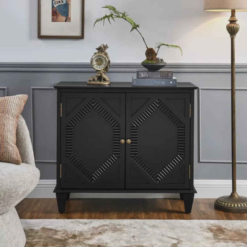 Retro wooden side cabinet symmetrical geometric decorative display cabinet simple