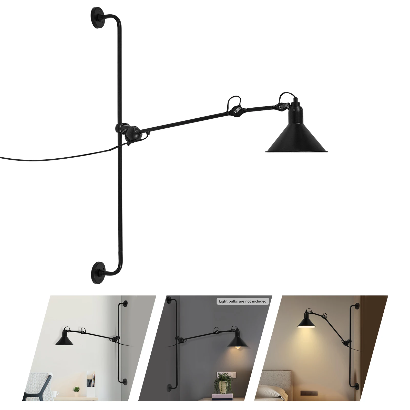 

Iron Swing Arm Wall Lamp,Black Wall Lighting Wall Mount Lighting 3-8 m² for Bedroom,Living Room
