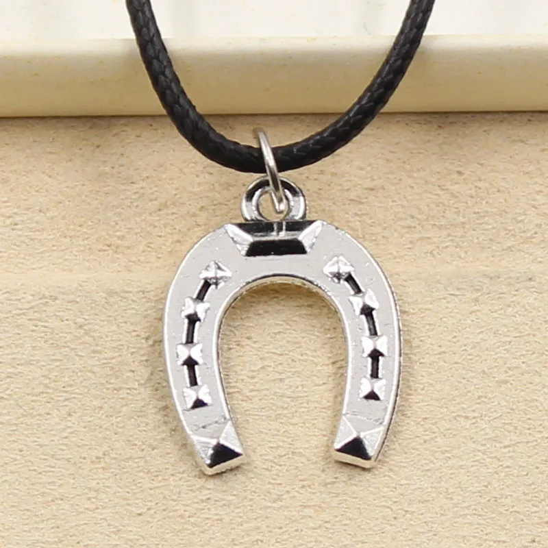New Fashion Tibetan Silver Color Pendant Horseshoes Necklace Choker Charm Black Leather Cord Factory Price Handmade Jewelry
