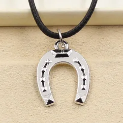 New Fashion Tibetan Silver Color Pendant Horseshoes Necklace Choker Charm Black Leather Cord Factory Price Handmade Jewelry