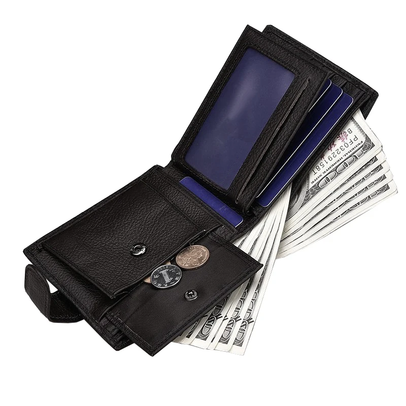 Herren-Lederbrieftasche, Echtleder-Geldbörsen für Männer, Reißverschluss-Geldbörse, RFID-Schutz, Kreditkartenhalter, Geldtasche – Detail 4