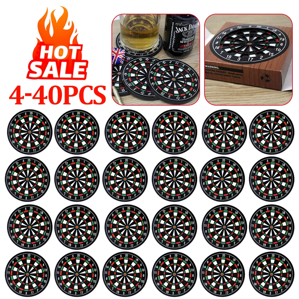 4-40Pc Dart Board Style Coasters Mini Dart Board Drink Coasters Heat Resistant Cup Coasters Kitchen Utensil Table Mat Dart Board