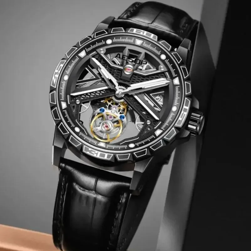 AESOP Real Flying Tourbillon Mechanical Watch For Men Original Skeleton Tourbillon Movement Watches Mens Luxury Sapphire Mirror