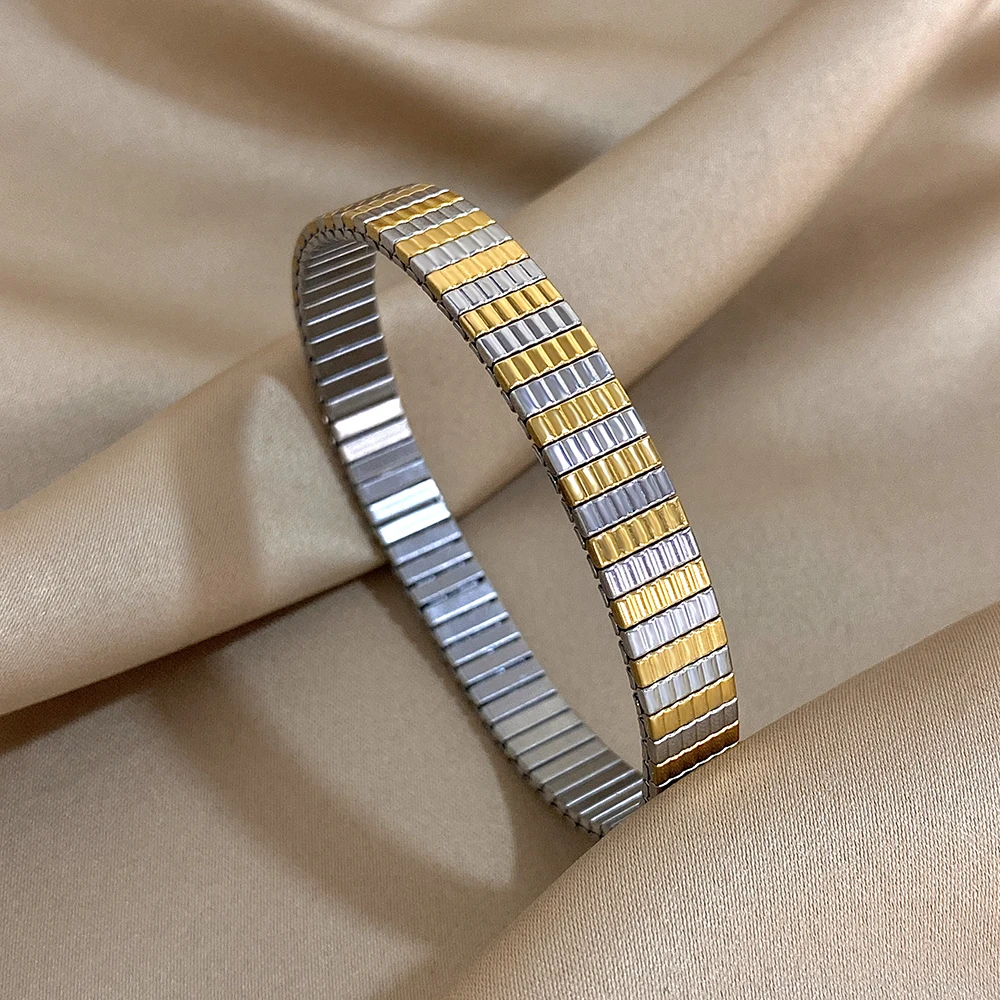 Lifefontier Elastic Stainless Steel Adjustable Bangles Bracelet For Women Men New Star Pearl Wristband Couple\'s Waterproof