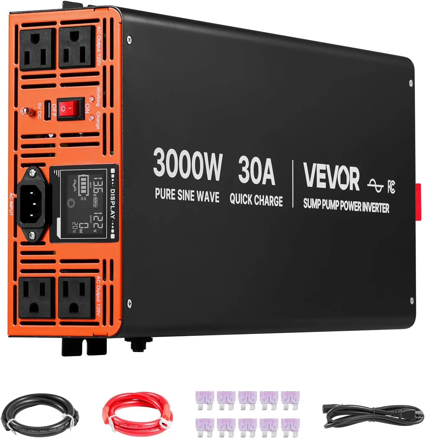 

3000W Sump Pump Battery Backup System, LCD Display, Auto Switches to Battery Inverter Power for Sump Pump, Pure Sine Wave, for B