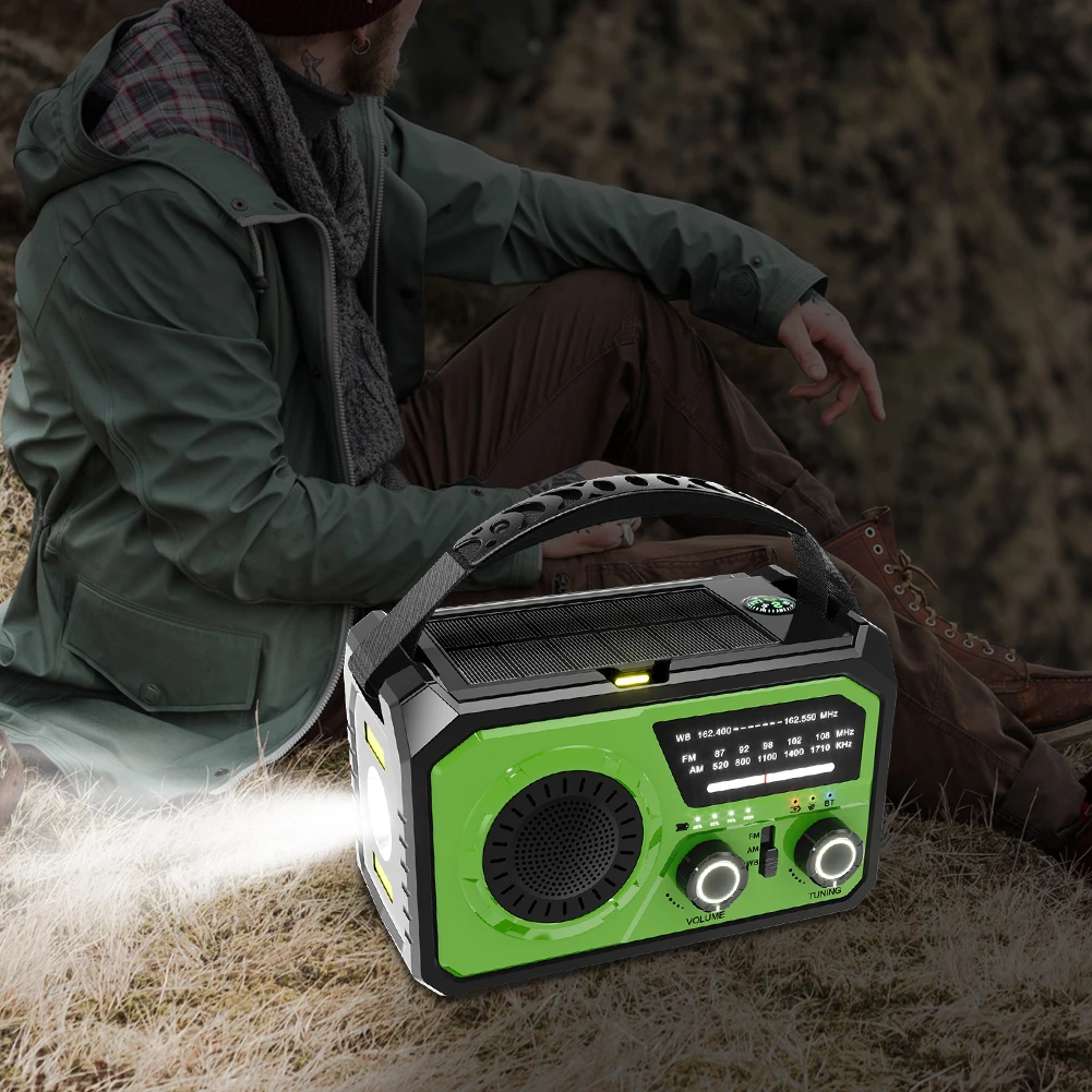 16000mAh AM/FM/WB NOAA Portable Weather Radio Hand Crank/Solar/Type-C Charging Multifunctional Radio LED Flashlight Reading Lamp